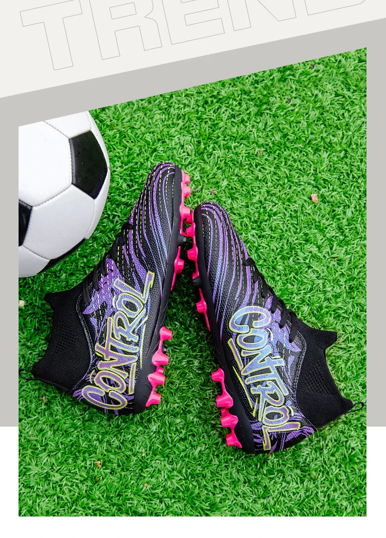 Unisex High-Top Soccer Cleats Non-Slip Football Boots Breathable Training Outdoor Grass Sneakers Men Women Professional Match