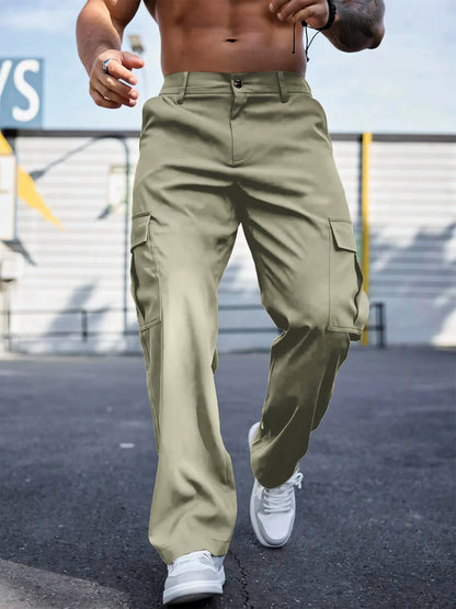Men's Workwear Pants Wear-Resistant Sports Straight Leg Loose Summer Multi-Pocket Casual Trousers