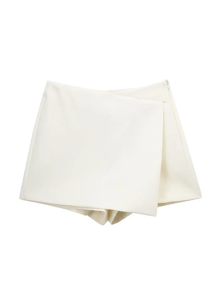 Women Fashion Pareo Style Asymmetric Shorts Skirts Vintage High Waist Side Zipper Female Skort Mujer