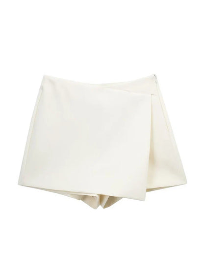 Women Fashion Pareo Style Asymmetric Shorts Skirts Vintage High Waist Side Zipper Female Skort Mujer