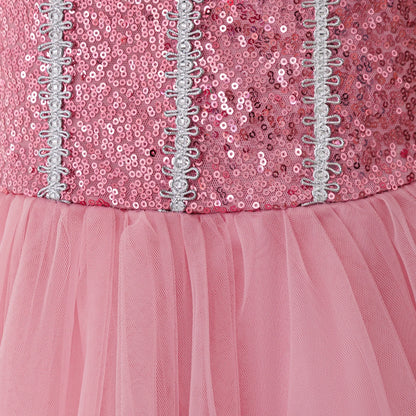 Vestido de Festa de Lantejoulas de Verão para Meninas Madrinhas Elegante Vestido de Baile Princesa para Casamento Vestido de Aniversário de Menina Roupa Infantil para Cerimônia de Formatura