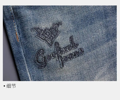 Calça Jeans Masculina Reta Vintage Americana Estampada Tendência Primavera Outono Nova Moda Calça Jeans Stretch Esportiva Casual 28-36