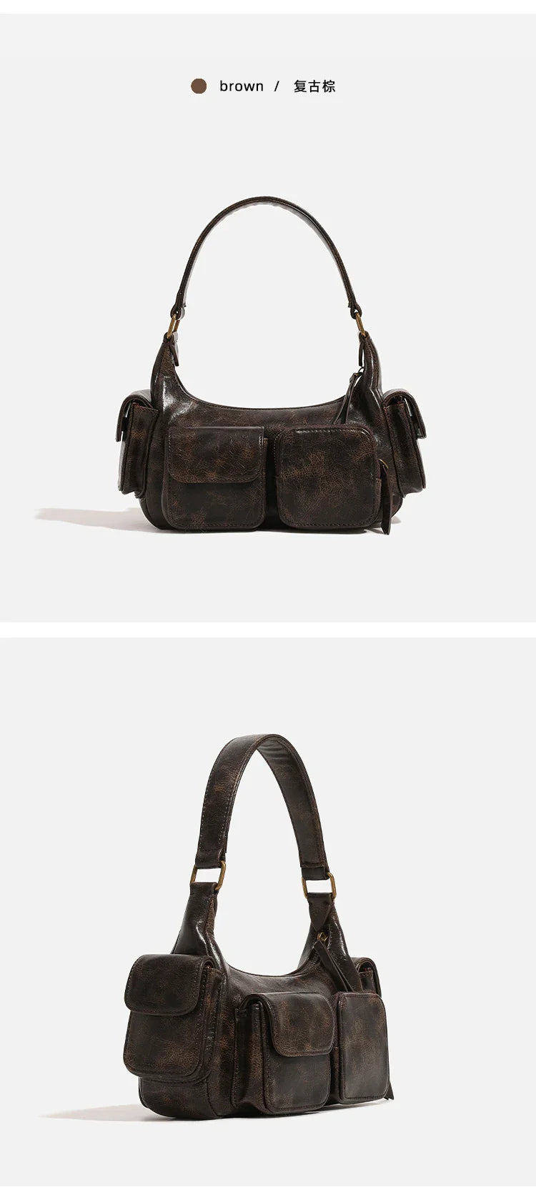 Small Double Pockets Shoulder Bags for Women 2024 New Fashion Trend Designer Underarm Bag Female Handbags and Purses Retro