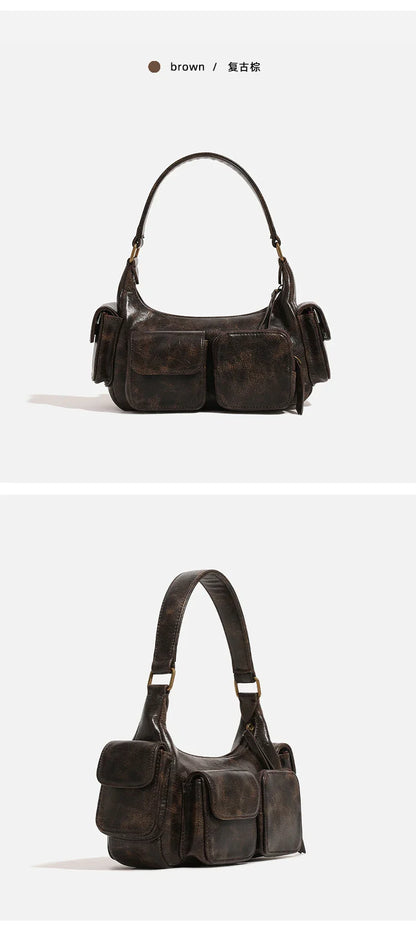 Small Double Pockets Shoulder Bags for Women 2024 New Fashion Trend Designer Underarm Bag Female Handbags and Purses Retro