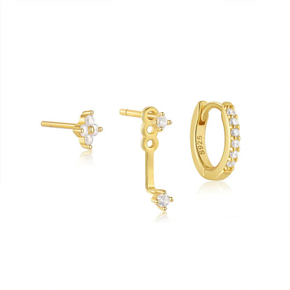 925 Sterling Silver 3PCS Zircon Double Layer Hoop Earrings For Women Minimalism Ins Earrings Fine Jewelry Party Gift