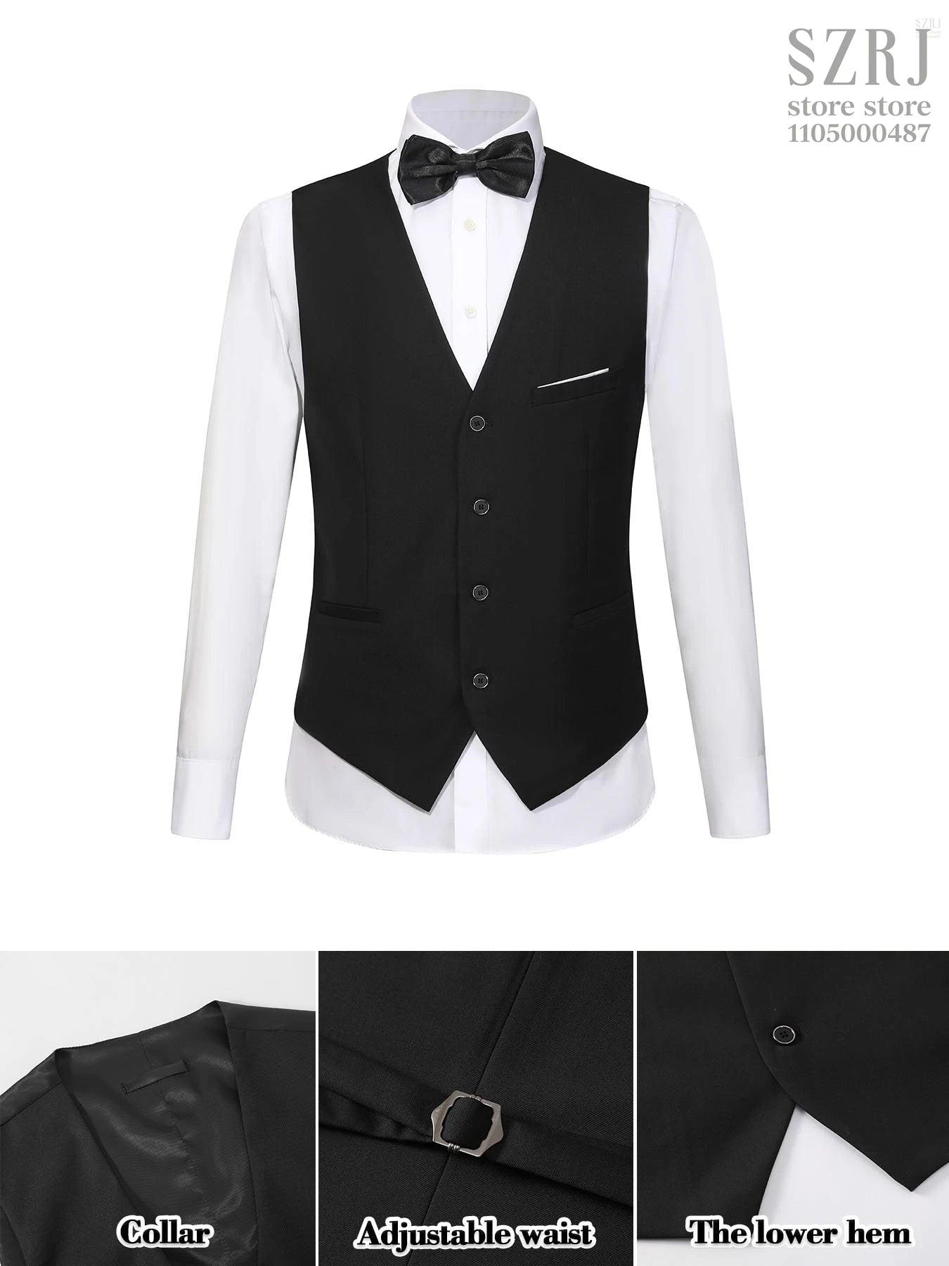 4pcs Men's Tuxedo Set:Classic Lapel Blazer,Vest,Pants&Tie High-Quality,Adjustable Waist.For Parties,Weddings, Proms. Comfy Fit.