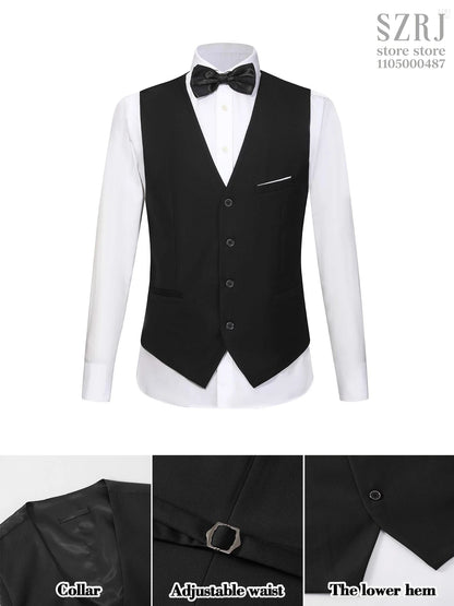4pcs Men's Tuxedo Set:Classic Lapel Blazer,Vest,Pants&Tie High-Quality,Adjustable Waist.For Parties,Weddings, Proms. Comfy Fit.