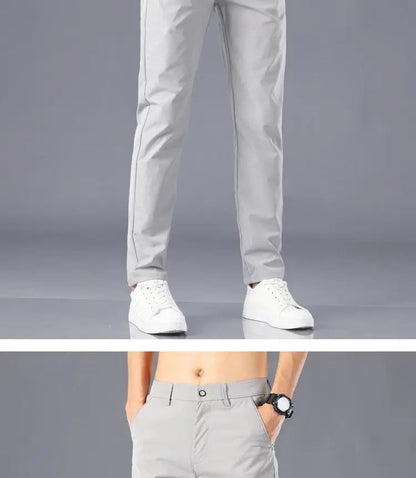 Men's Lightweight Casual Pants Summer Thin Ice Silk Straight Tube Simple Business Office Trousers Comfortable Soft Daily Wear