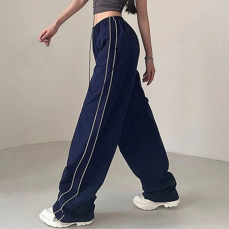 Y2K Loose Cargo Pants Elastic Waist Baggy Wide Leg Straight Trousers