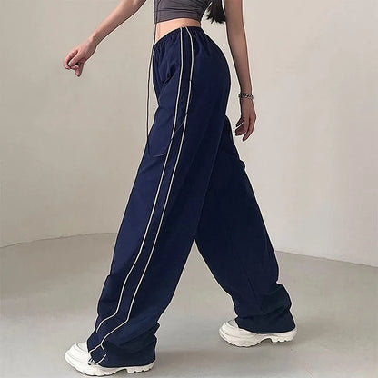 Y2K Loose Cargo Pants Elastic Waist Baggy Wide Leg Straight Trousers