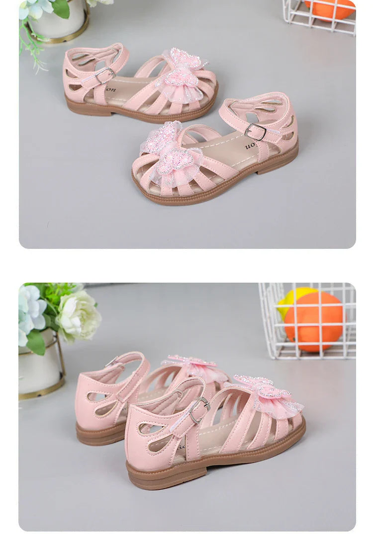 Shine Children Sandals for Girls Butterfly Cute Designer Kids Shoes Peep-toe Korean Style 2023 Summer New Soft Breatheable Chic