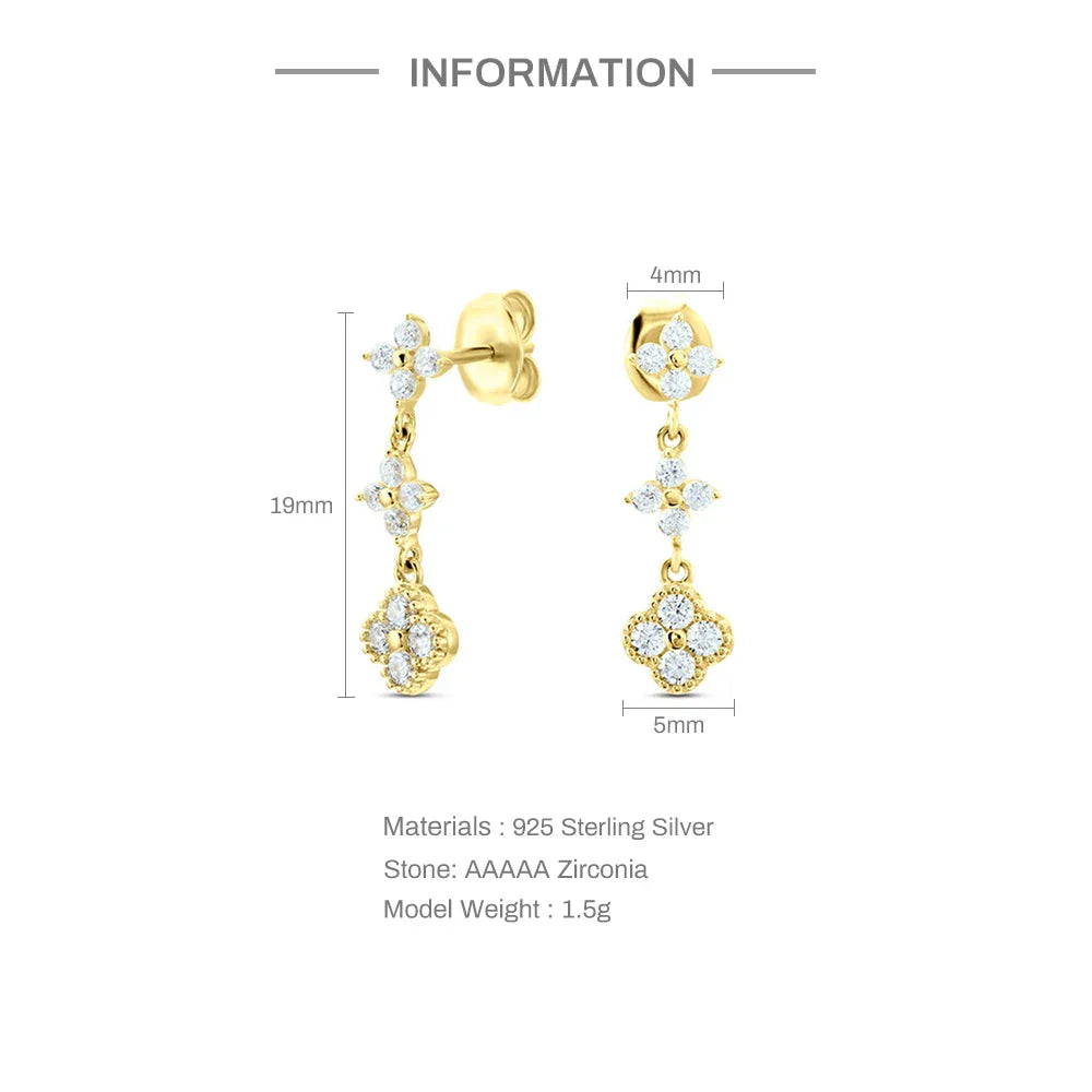 S925 Sterling Silver Petals Stud Earring Microinlaid Colorful Cubic Zirconia Chain Tassel Earrings For Women Dangle Earring