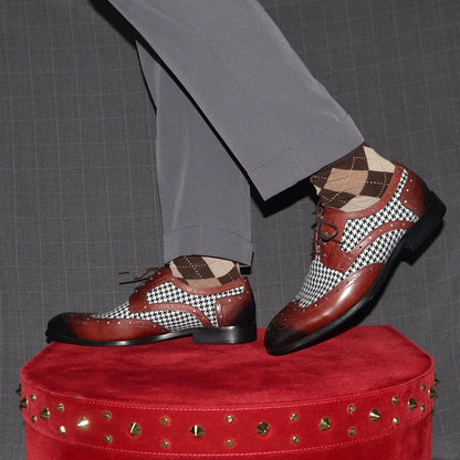 Mens Dress Shoes Original Luxurry Fabric and Genuine Leather Brogue Social Party Business Lace Up Derby Wedding Formal Shoes Men