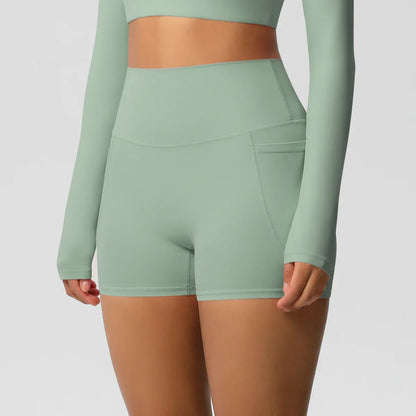 Women Sports Short With PocketedYoga Legging Shorts Squat Proof High Waist Fitness Tight Shorts Quick Drying Cycling Workout Gym