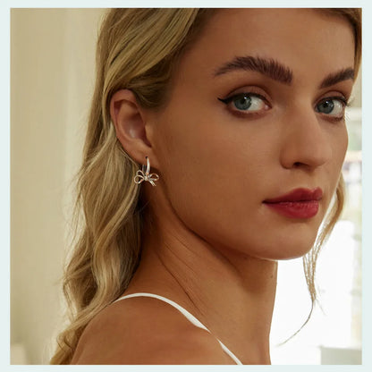 Gold Bowknot Ear Buckles, 925 Sterling Silver Hypoallergenic Classic Trend Hoop Earrings for Women Fine Jewelry SCE1752