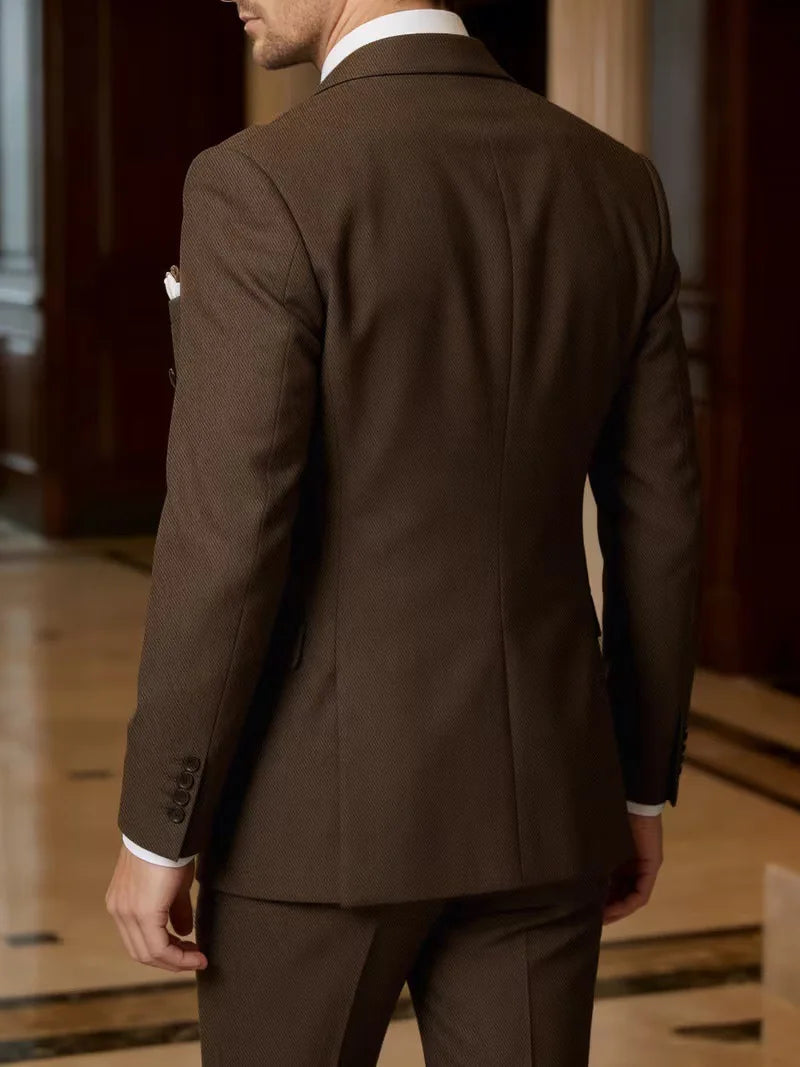 2026 New Double-Breasted Peak Lapel Men's Suit Set Two-Piece Coffee Beige Pink (Jacket   Pants) Casual Business B