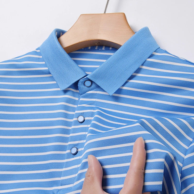 2024 Men's New Striped Cotton Business Casual Short Sleeved POLO Shirt Fashion Short Sleeved Comfortable and Breathable Top