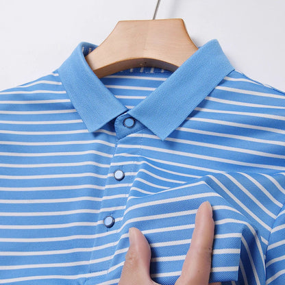 2024 Men's New Striped Cotton Business Casual Short Sleeved POLO Shirt Fashion Short Sleeved Comfortable and Breathable Top