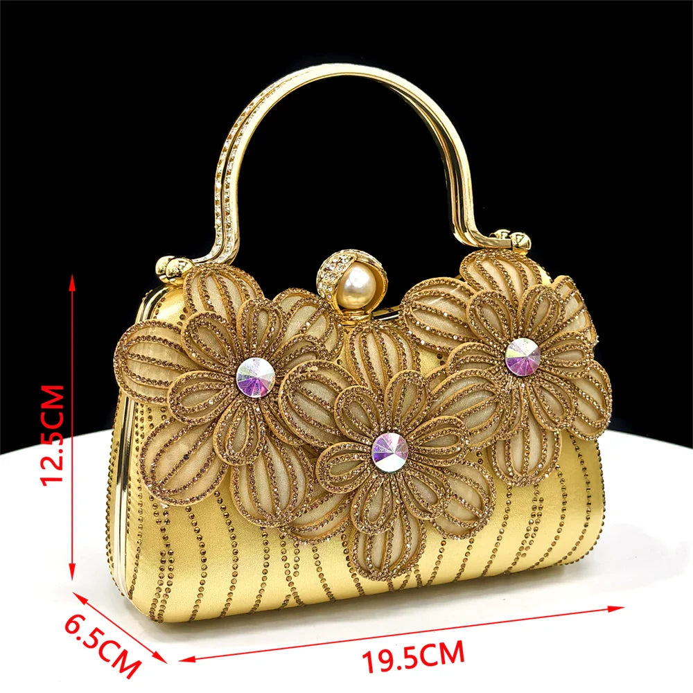 Party Shoes And Bag Ladies Heel Decoration Pure Elegant Flower Wedding Shoes And Bag Full rhinestone Fashion Handbag
