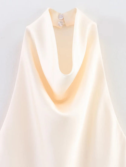 Elegant Women's Satin Backless Halter Vest Summer Solid Sleeveless Sexy High Street Waistcoat Female Slim Camisole Tops