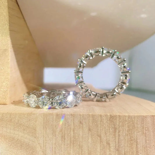 High-end lady 18K white gold and platinum PT950 moissanite ring full of diamond row ring proposal diamond ring