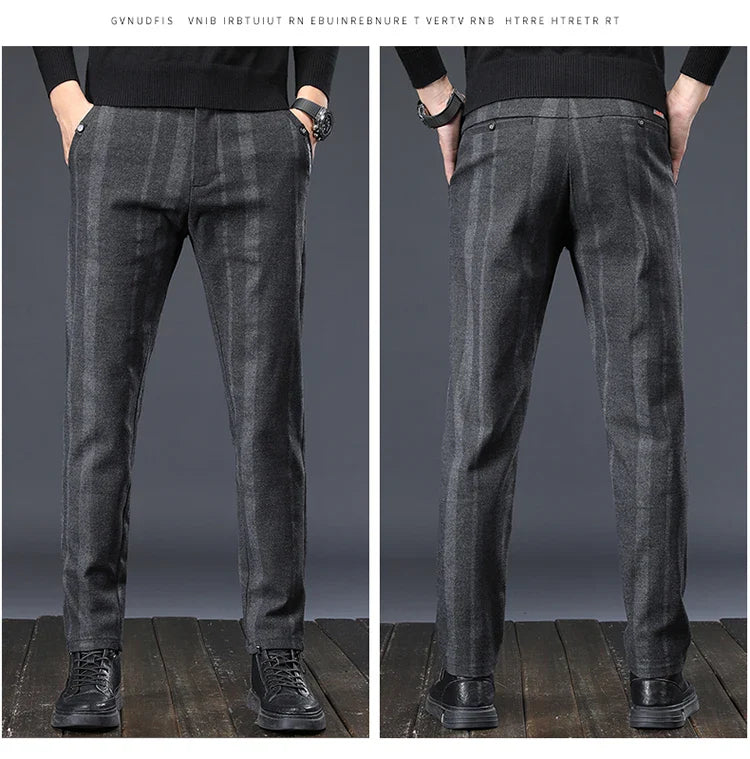 Autumn New Men's Slim Casual Pants  Fashionable Fit Elastic Business Pants High Quality Stripe Classic 3-colors Male Trousers