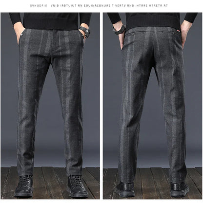 Autumn New Men's Slim Casual Pants  Fashionable Fit Elastic Business Pants High Quality Stripe Classic 3-colors Male Trousers