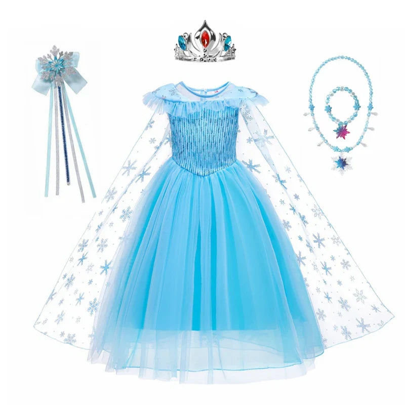 Girls Elsa Dresses Costume Clothes Kid Cosplay Princess Dress Snow Queen Vestido Children Birthday Parti Sukienki