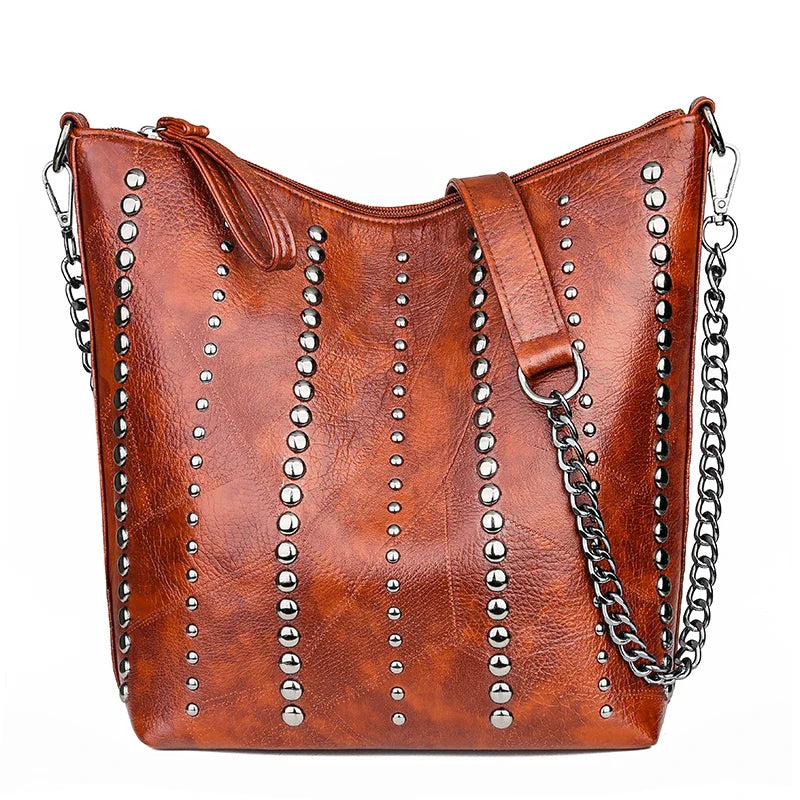 Retro Rivet Shoulder Bag Chain Crossbody Bags for Women Luxury Leather Messenger Bag Women Large Handbag Lady Bolsas De Mujer
