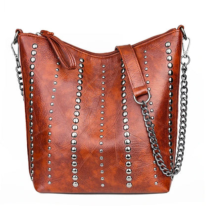 Retro Rivet Shoulder Bag Chain Crossbody Bags for Women Luxury Leather Messenger Bag Women Large Handbag Lady Bolsas De Mujer