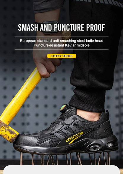 Men Safety Shoes Steel Toe Sneakers Rotated Buckle Puncture Proof Work Safety Boots Man Air Cushion Warehouse Work Shoes