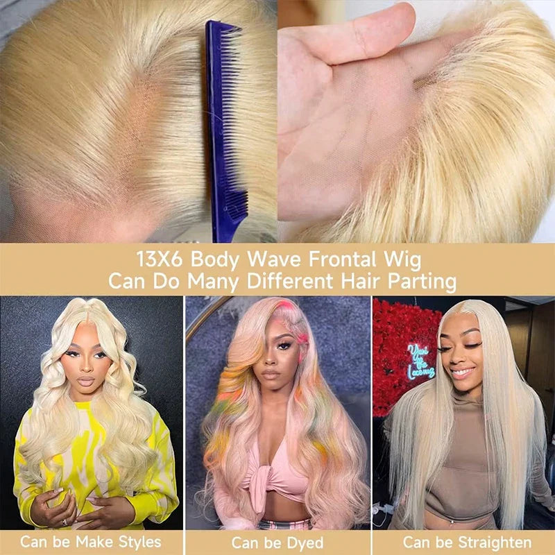 220% Density 38 Inch 613 Honey Blonde Straight Lace Front Wig Human Hair 13x6 HD Transparent Lace Frontal Wigs Pre Plucked