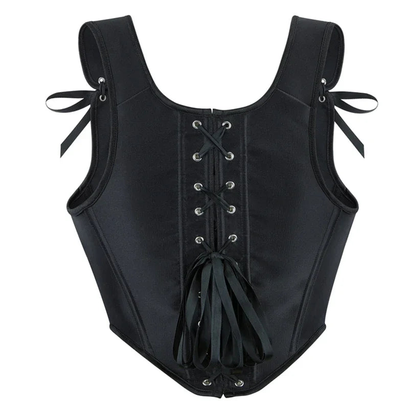 Fashion Satin Black Corset Top Women Overbust Gothic Retro Victorian Shaper Bustier Sexy Lace-up Slim Fishbone Short Corsets