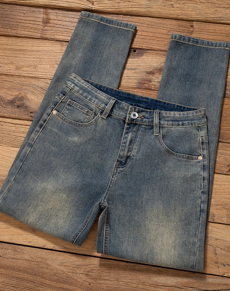 Men's Premium Lightweight Business Stretch Denim Pants - Versatile Slim Fit Straight Leg Long Trousers for All Seasons