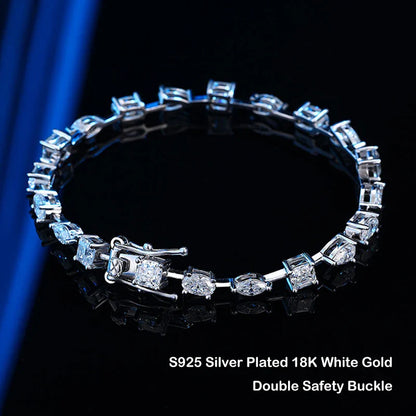 Full Pear Oval Marquise Cut Moissanite Tennis Bracelet for Women Men 925 Silver Pass Diamond Test Bangle Link Bracelets