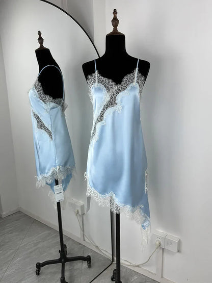 Lace Mini Spaghetti Strap Dress For Women Backless Slit Sexy Dress Evening Party Bodycon Female Elegant Dress High Waist
