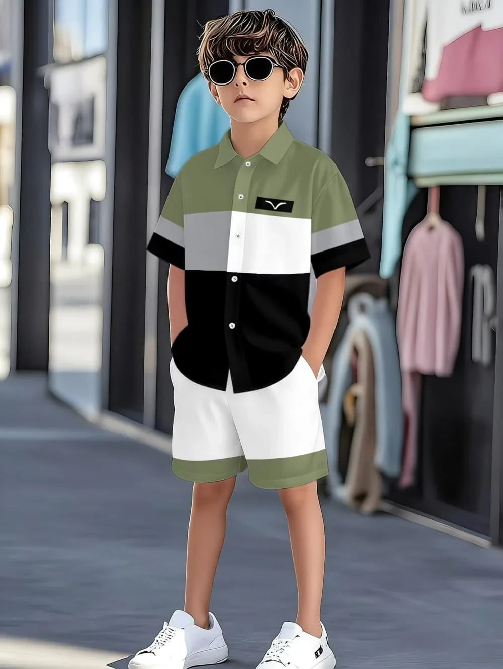 Boys Clothes Casual Colorblock Short Sleeve Shirt + Shorts Kids' Sets and Outfits Outdoor Quick Drying Shirt Casual Children Top
