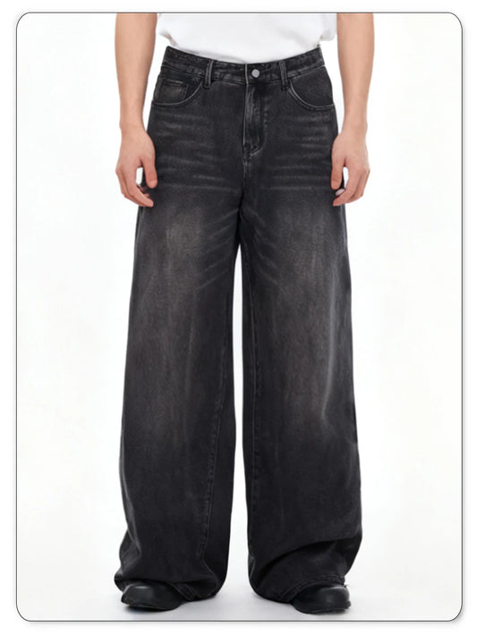 Four Season Men's Jeans Korean Version Student Casual Pant American Retro Gray Black Loose Wide Leg Jean Baggy Men's Denim Pants