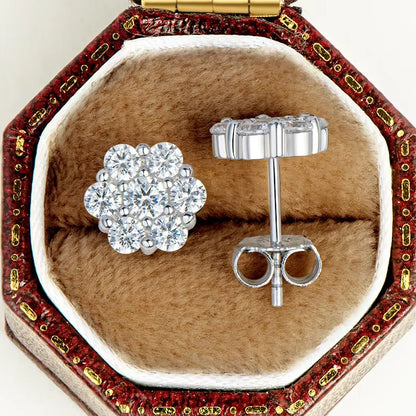 Moissanite Stud Earrings 18k White Gold Plated Sterling Silver D VVS1 Round Lab Diamond Ear Studs For Women Men