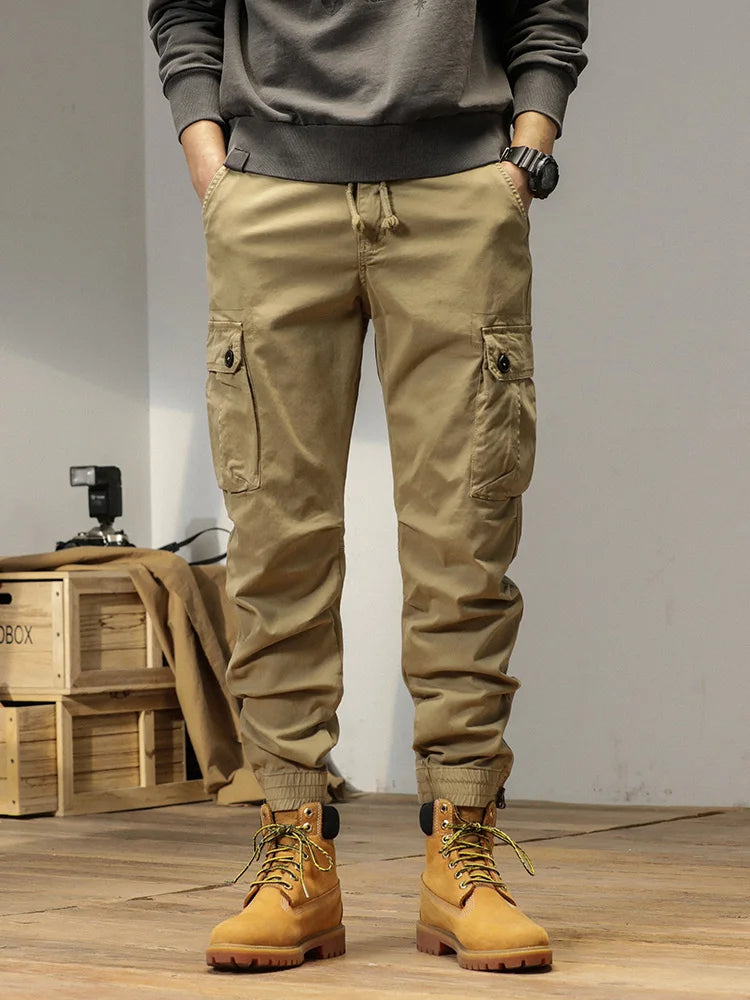 2025 New Multi-Pockets Spring Summer Cargo Pants Men Streetwear Zipper Leg Skinny Work Joggers Cotton Casual Tactical Trousers