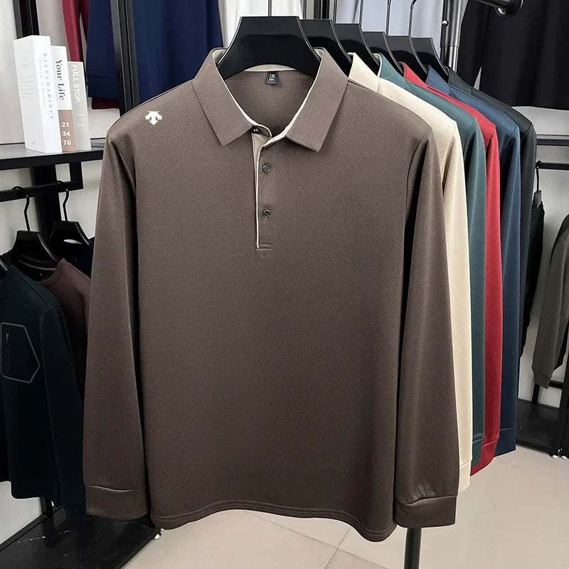 Autumn Hot Sales New Men's Polo Shirt High Quality Lapel Exquisite Print Long Sleeve T-Shirt Wrinkle Resistant Business Menswear