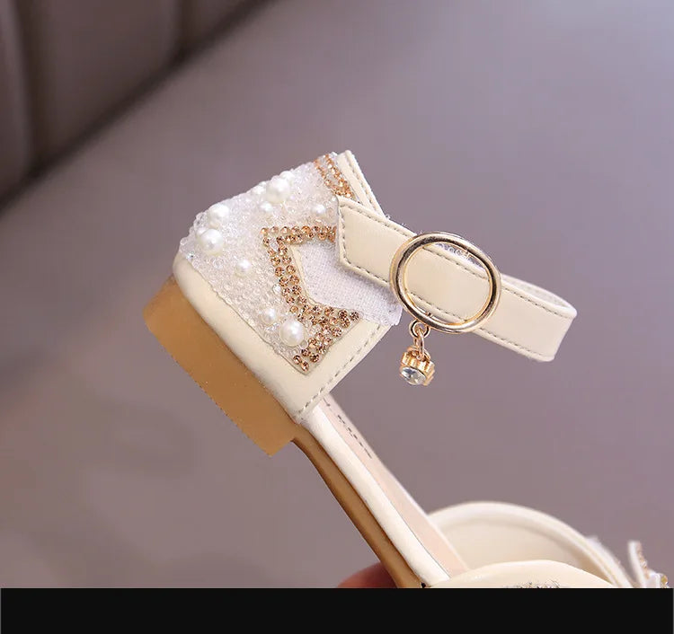 2025 New Summer Style Fashionable Comfortable Casual and Elegant Flat Bow Toe-toe Beaded Wear-resistant Girls' Leather Shoes