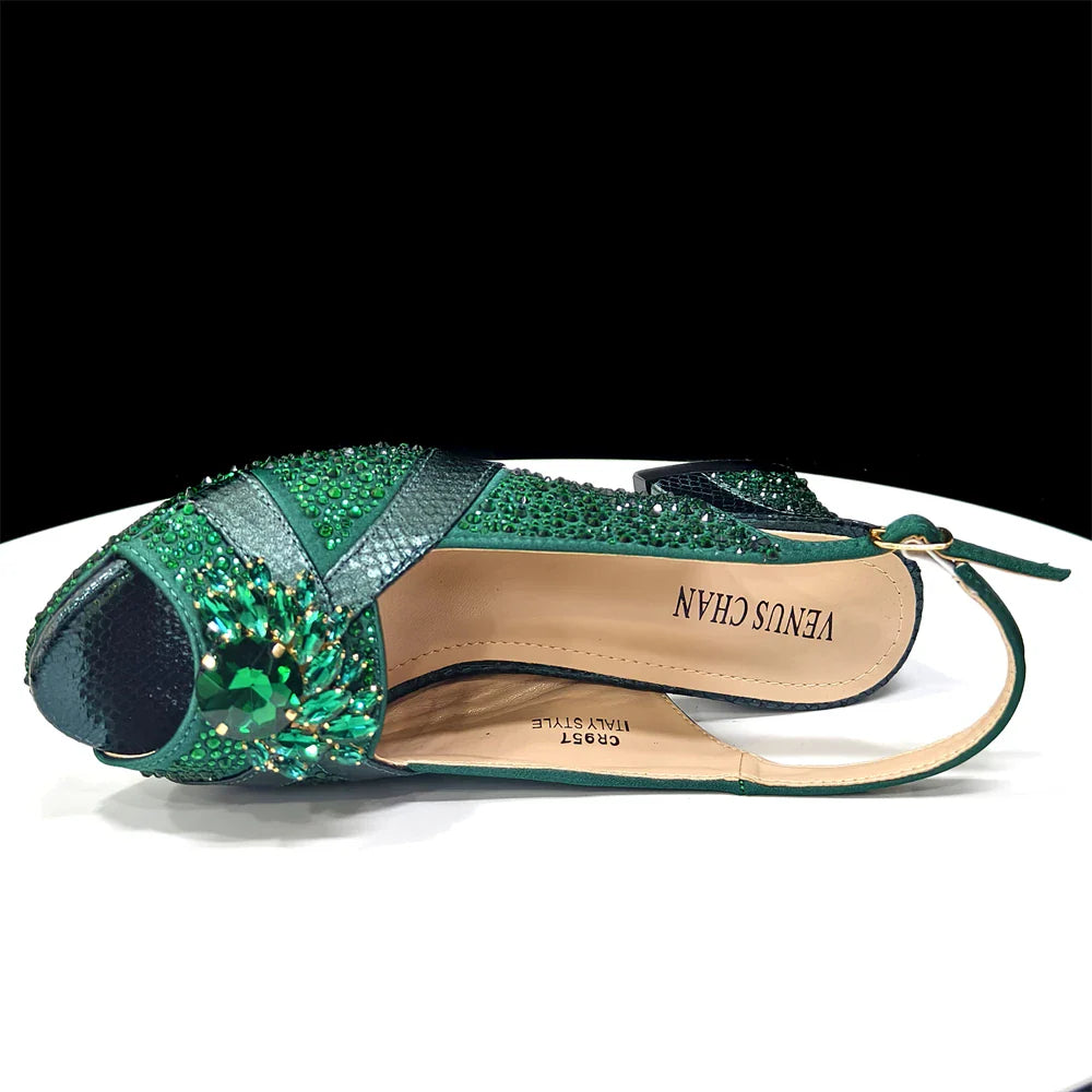 2025 Luxury Italian Women's Party Shoes & Handbag Set – Elegant Multicolor Rhinestone Peep-Toe High Heels Sandals for Weddings