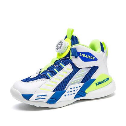 New Children Basketball Shoes Swivel Button Boys Fashion Sneakers Girls School Sport Shoes Kids Casual Trainers Outdoor Shoes