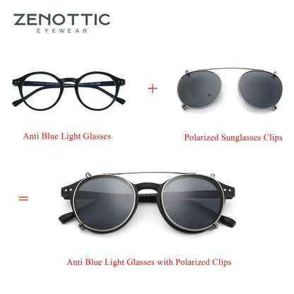 Steampunk Style Glasses (Anti Blue Light Blocking Eyewear) + Clip Lenses（Polarized Sunglasses Clips）for Women Men
