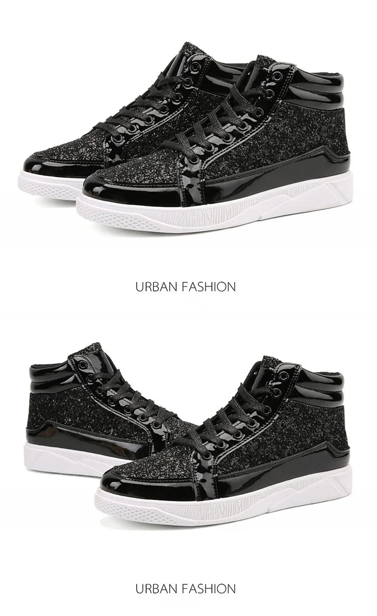 Man High Top Sneakers Luxury Glitter Men Ankle Boots Fashion Non-slip Casual Shoes High Quality Hip Hop Men Boots 2024