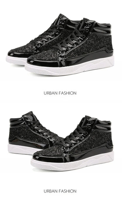Man High Top Sneakers Luxury Glitter Men Ankle Boots Fashion Non-slip Casual Shoes High Quality Hip Hop Men Boots 2024