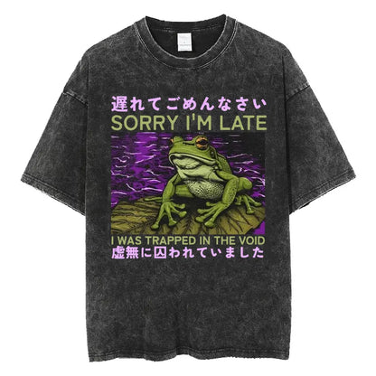 Amare Box No Thoughts Head Empty Japanese T-shirt Funny Capybara Vintage Washed T Shirt Men Women Casual Loose Short Sleeve Tees
