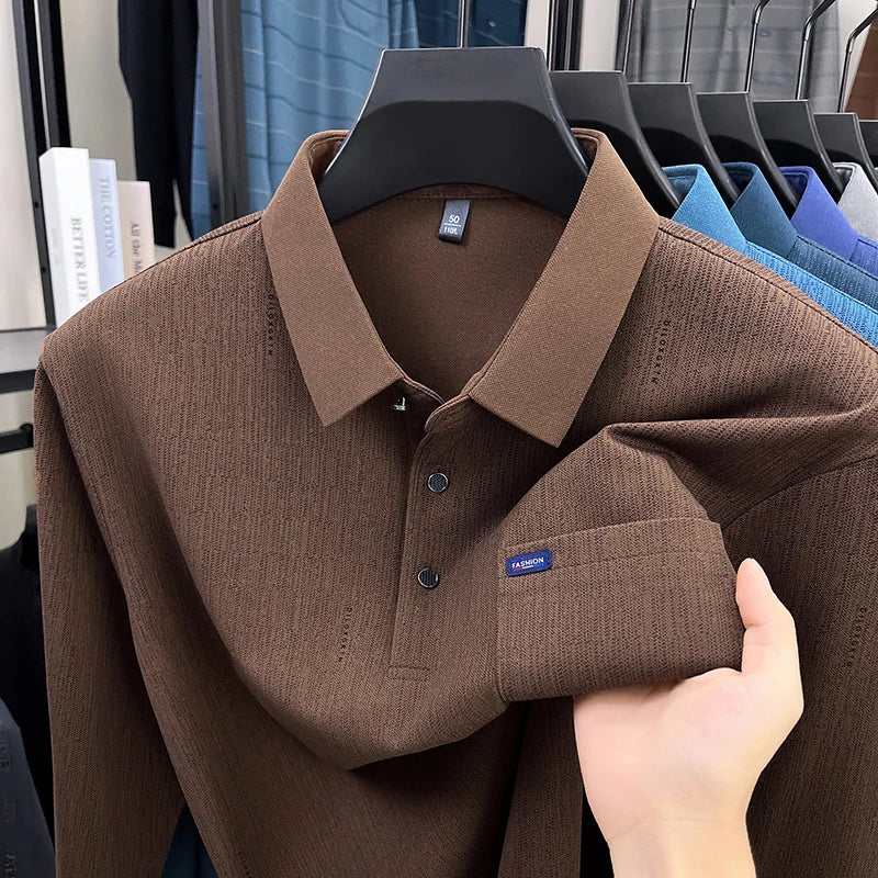 Hot Sales Original Design Men's Polo Lapel Long Sleeve T-Shirt Autumn New Soft Anti Pilling Pocket Business Leisure Menswear Top
