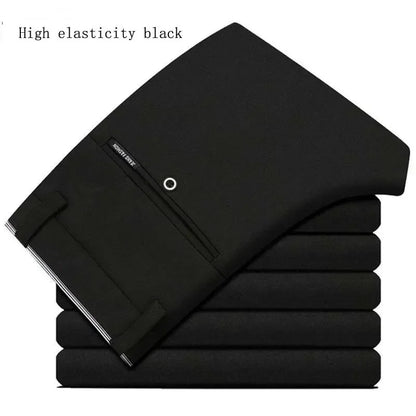 Men‘s Suit Pants Business Office Male Dress Pants Elastic Wrinkle Resistant Big Size Classic Casual Trousers Black Navy Blue